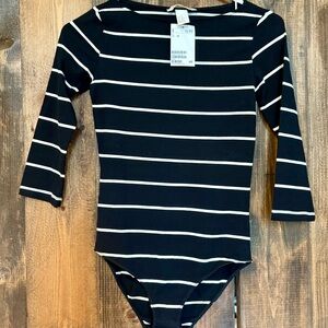 H&M Black and White Striped Bodysuit with 3/4 Sleeves